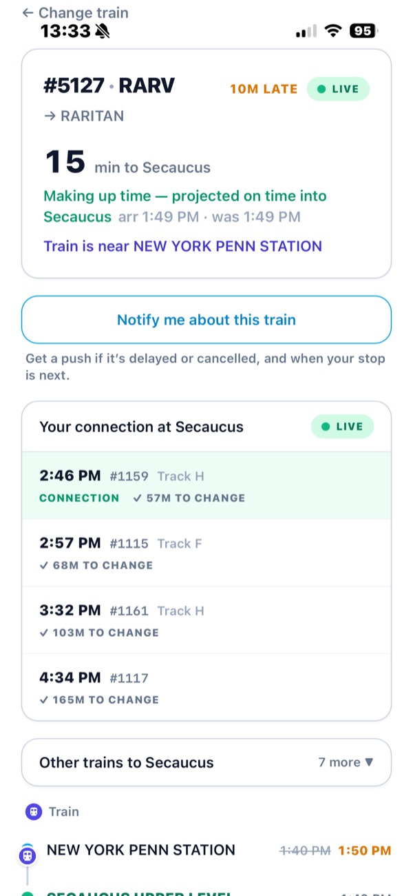 Connection timing between two train legs