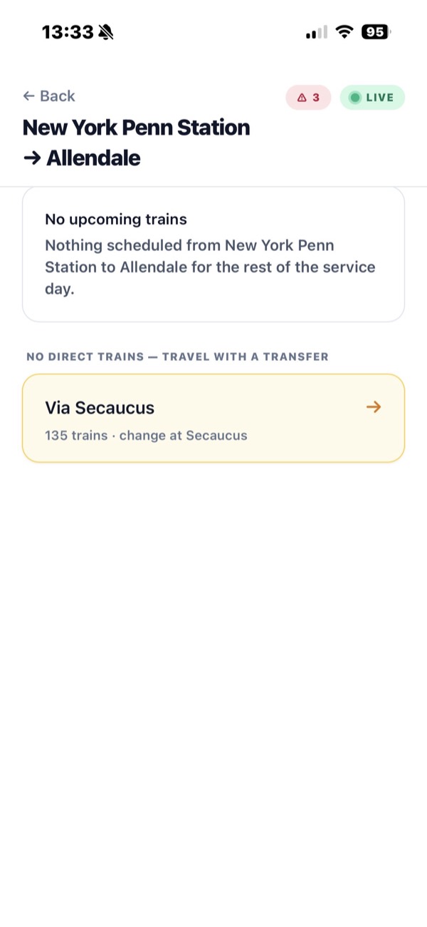 Transfer options between two stations